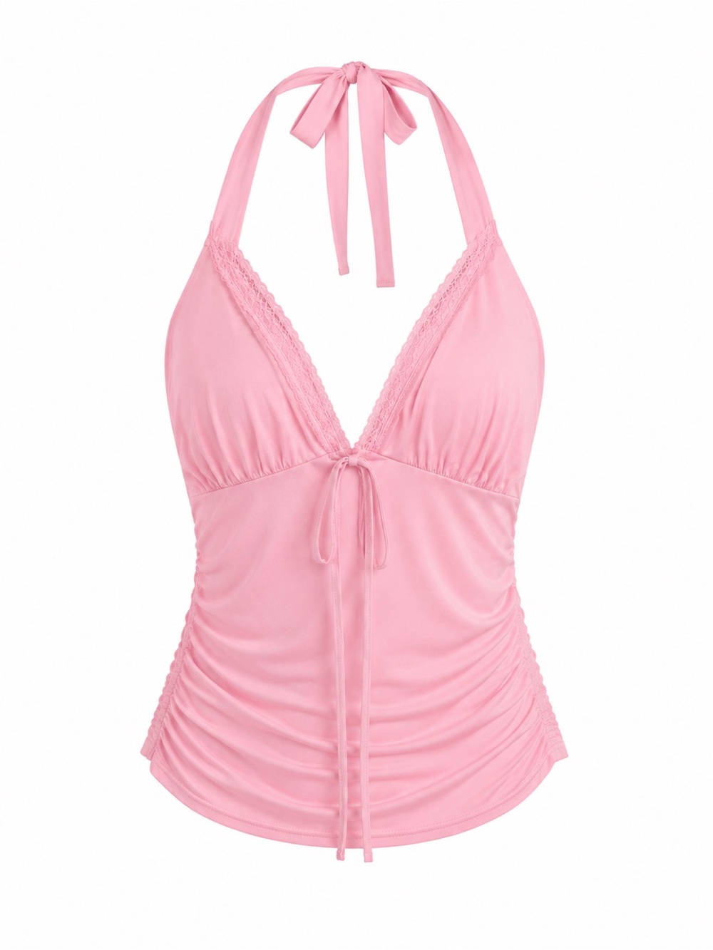 Pink Lace-Trim Halter top